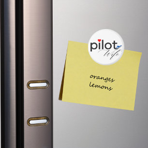 Aimant Typographie de femme de pilote & Avion simple, min