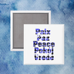 Aimant Typographie de la paix Cœurs bleus Langues