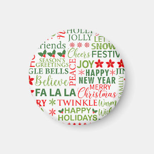 Aimant Typographie de Noël rouge et vert sans couture