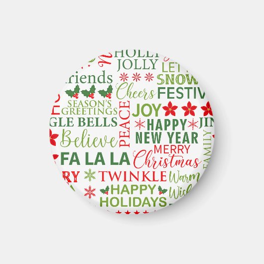 Aimant Typographie de Noël rouge et vert sans couture (Devant)