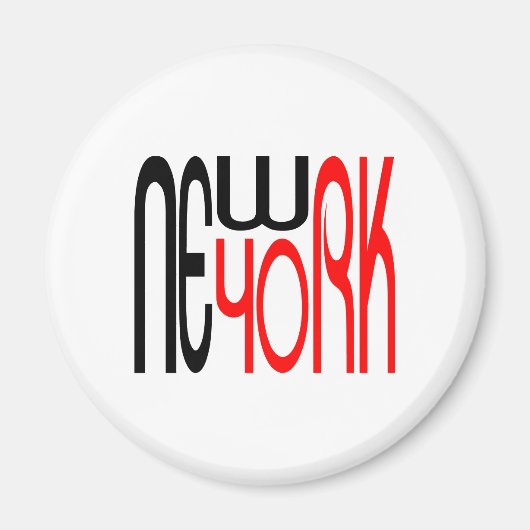 Aimant Typographie New-York-Noire-Rouge (Devant)