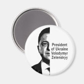 Aimant Ukraine Président Zelenskyy Half Portrait B&W Art (Recto/Verso)