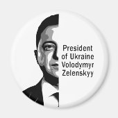 Aimant Ukraine Président Zelenskyy Half Portrait B&W Art (Devant)