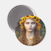 Aimant Ukrainienne fille d'amulettes et de tournesols (Recto/Verso)