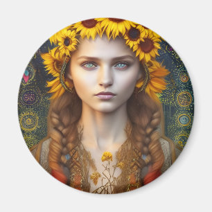 Aimant Ukrainienne fille d'amulettes et de tournesols