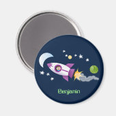 Aimant Un adorable vaisseau-fusée dans l'espace dessin an (Recto/Verso)