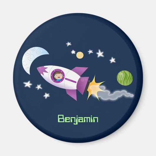 Aimant Un adorable vaisseau-fusée dans l'espace dessin an (Devant)