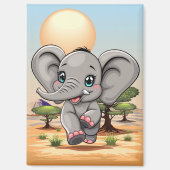 Aimant Un bébé éléphant qui sonne heureux dans la savane  (Recto)