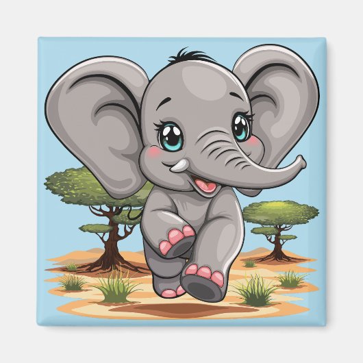 Aimant Un bébé éléphant qui sonne heureux dans la savane  (Devant)