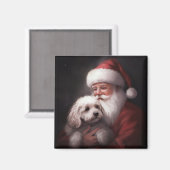 Aimant Un caniche au Père Noël Festif (Recto/Verso)