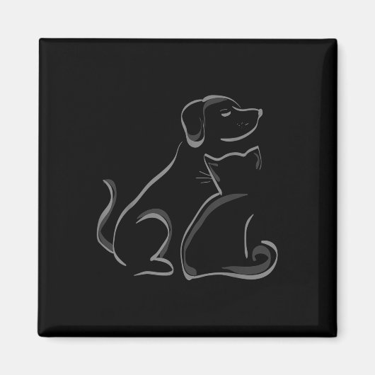 Aimant Un Chat Et Un Chien Silhoutte Amitié (Devant)