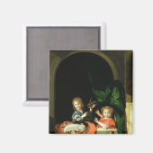 Aimant Un chat qui regarde deux garçons (Recto/Verso)