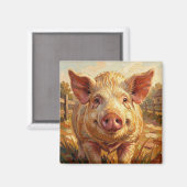 Aimant Un cochon mignon dans une ferme boueuse (Recto/Verso)