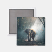 Aimant Un éléphant asiatique dans un défrichement éclairé (Recto/Verso)