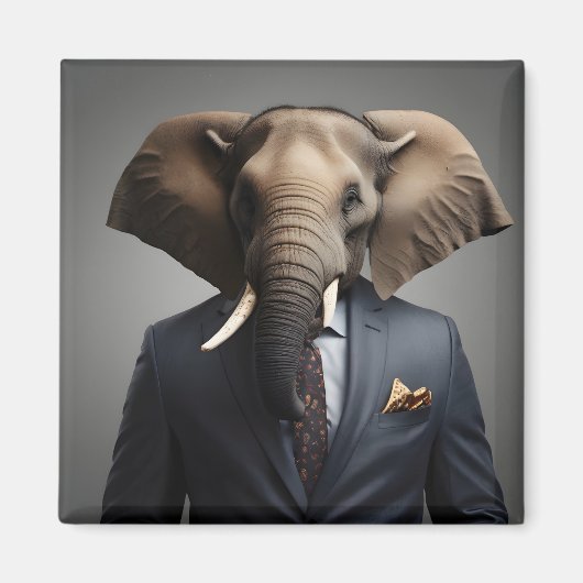 Aimant Un éléphant drôle en costume (Devant)