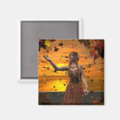 Aimant Un elfe en chute de Feuilles contre le coucher de  (Recto/Verso)