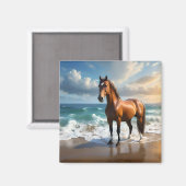 Aimant Un Étonnant Cheval Brown Sur La Plage, (Recto/Verso)