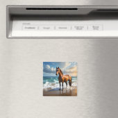 Aimant Un Étonnant Cheval Brown Sur La Plage, (In Situ (Lave-vaisselle))