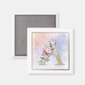 Aimant Un floral rose monogramme A (Recto/Verso)