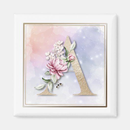 Aimant Un floral rose monogramme A (Devant)