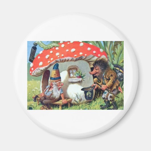 Aimant Un Gnome vivant dans un chalet de champignons (Devant)