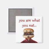 Aimant Un homme de tête de hamburger sur blanc (Recto/Verso)