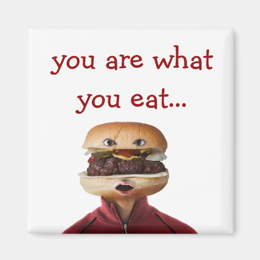 Aimant Un homme de tête de hamburger sur blanc (Devant)