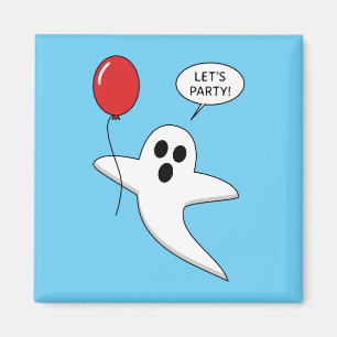 Aimant Un joli fantôme de dessin animé avec un ballon rou