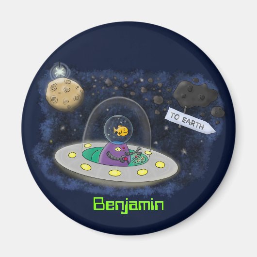 Aimant Un joli poisson heureux dans l'espace dessin animé (Devant)