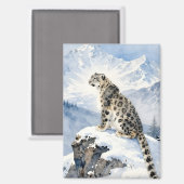 Aimant Un léopard des neiges sur un pic enneigé (Recto/Verso)