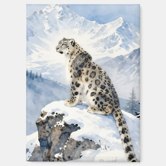 Aimant Un léopard des neiges sur un pic enneigé (Recto)
