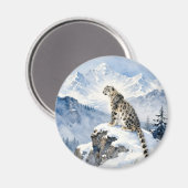 Aimant Un léopard des neiges sur un pic enneigé (Recto/Verso)