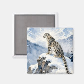 Aimant Un léopard des neiges sur un pic enneigé (Recto/Verso)