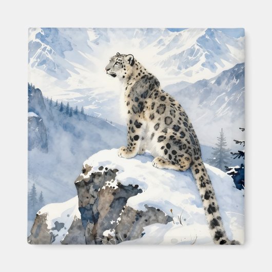 Aimant Un léopard des neiges sur un pic enneigé (Devant)