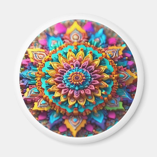 Aimant Un mandala multicolore en 3D (Devant)