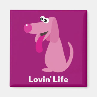 Aimant Un mignon chien de caricature rose Lovin' Vie aima