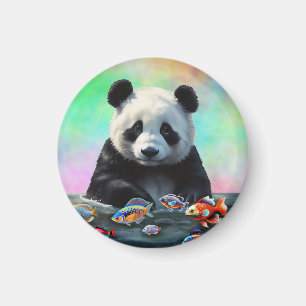 Aimant Un panda regarde curieusement des poissons colorés