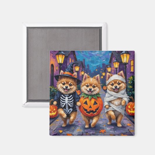 Aimant Un Pomeranian faisant Trick-or-Treating dans des c (Recto/Verso)
