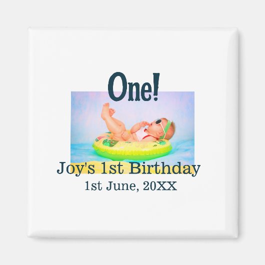 Aimant Un premier anniversaire photo moderne ajouter nom  (Devant)