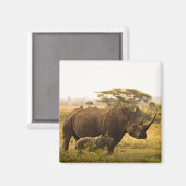 Aimant Un Rhino avec son bébé (Recto/Verso)