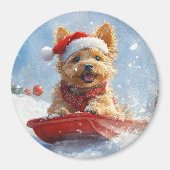 Aimant Un Terrier australien à la luge, qu'il neige Noël (Devant)