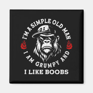 Aimant Un vieil homme simple bougon et j'aime (au dos)