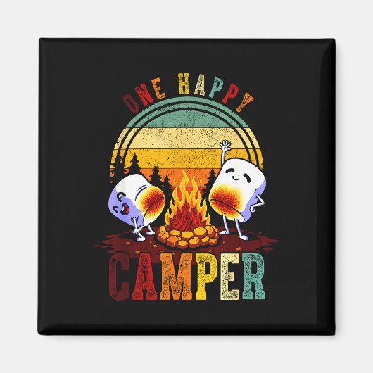Aimant Un voyage de camping rétro aux marshmallows dans u (Devant)