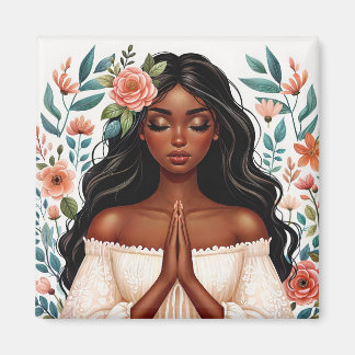 Aimant Une Africaine Américaine Priant L'Art Floral