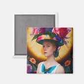 Aimant Une dame avec un casquette solaire à fleurs (Recto/Verso)