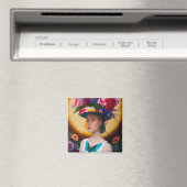 Aimant Une dame avec un casquette solaire à fleurs (In Situ (Lave-vaisselle))