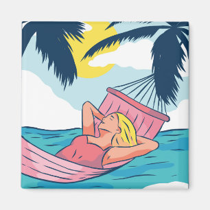 Aimant Une femme dans un hamac à la plage