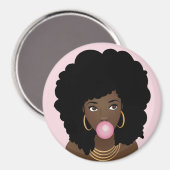 Aimant Une Femme Noire Populant Bubblegum Rose, Rose (Recto/Verso)