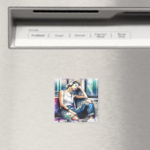 Aimant Une femme qui dort dans le métro à écouter de la m (In Situ (Lave-vaisselle))