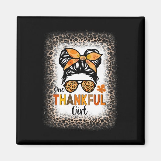 Aimant Une Fille Merci Thanksgiving Messy Bun Leopard B (Devant)